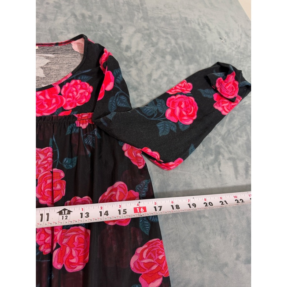 Matilda Jane Pink Rose Floral Babydoll Tunic Top Black Long Sleeve Medium - Picture 3 of 7